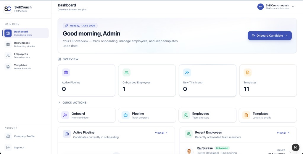 SkillCrunch HR Dashboard screenshot